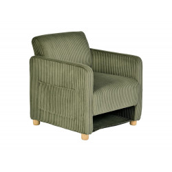 MEUBLES COSY KARIA - Sillón escandinavo de 1 plaza en terciopelo acanalado verde con asiento cómodo y diseño elegante