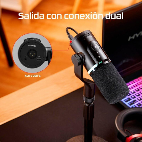 Micrófono Gaming HyperX FlipCast USB/XLR dinámico con brazo articulado negro