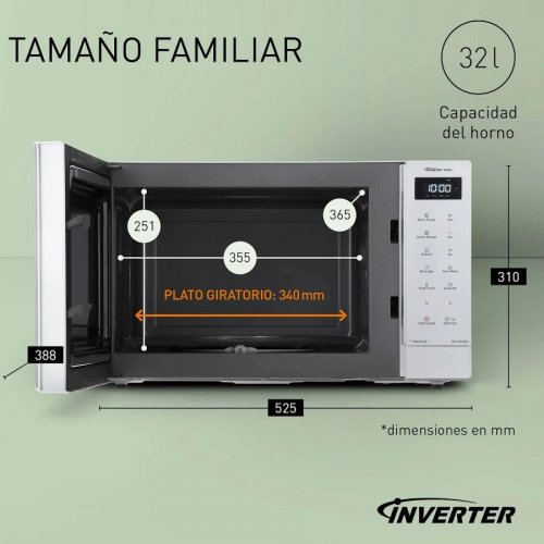 Microondas Inverter Espacioso 32L - 20 Programas Automáticos, 1000W