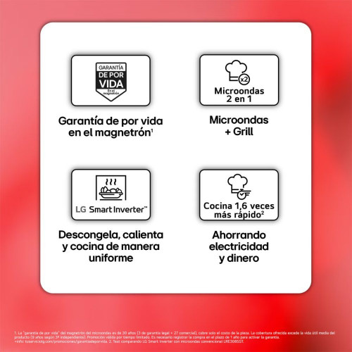 Microondas LG 23 litros, grill y 1.000 w - MH6336GIB Negro