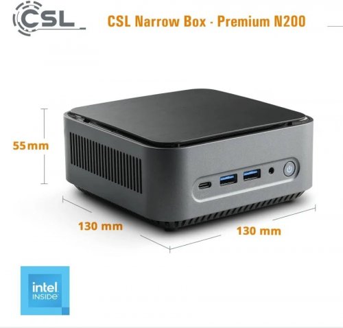 Mini PC CSL Narrow Box Premium Intel N200 Gráficos Intel U/HD en chip SO-DIMM DDR4-RAM