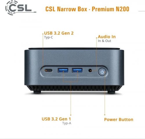 Mini PC CSL Narrow Box Premium Intel N200 Gráficos Intel U/HD en chip SO-DIMM DDR4-RAM