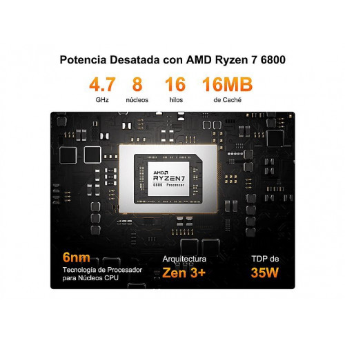 Mini PC - GEEKOM A6, AMD Ryzen 7 6800, 16 GB RAM, 1 TB SSD, Radeon™ 680M, Windows 11, Plata