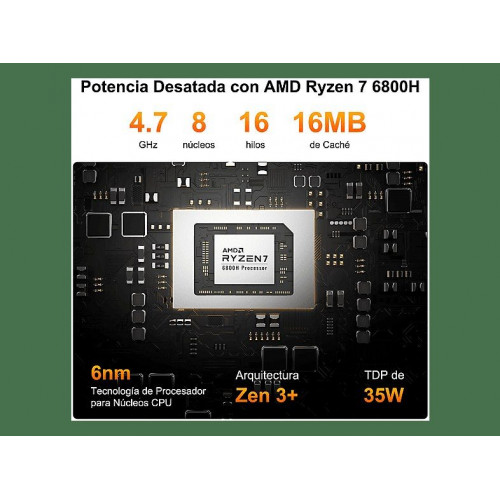 Mini PC - GEEKOM A6, AMD Ryzen™ 7 6800H, 16 GB RAM, 512 GB SSD, Radeon™ 680M, Windows 11, Plata