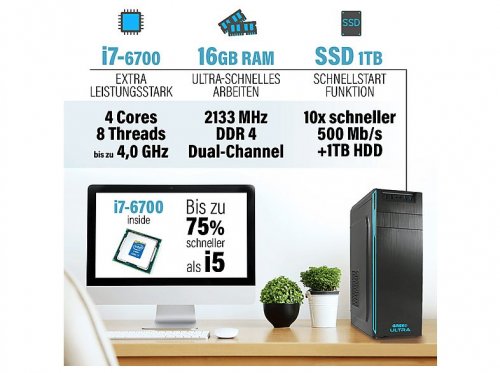 Mini PC - GREED Ultra 7 - Ordenador de oficina, Intel Core i7-6700, 16 GB RAM, 1000 GB SSD, HD Graphics, Windows 11 Pro, Negro