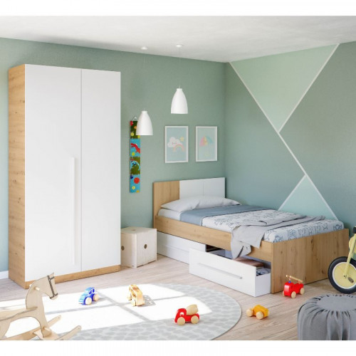Mobelcenter - Armario Juvenil 2 Puertas Abatibles Noa - Color Roble Nodi y Blanco Artik - Ancho: 90 cm x Fondo: 52 cm x Alto: 200 cm (1326)