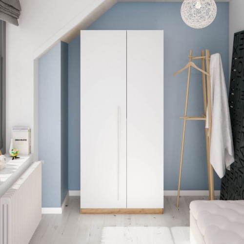 Mobelcenter - Armario Juvenil 2 Puertas Abatibles Noa - Color Roble Nodi y Blanco Artik - Ancho: 90 cm x Fondo: 52 cm x Alto: 200 cm (1326)