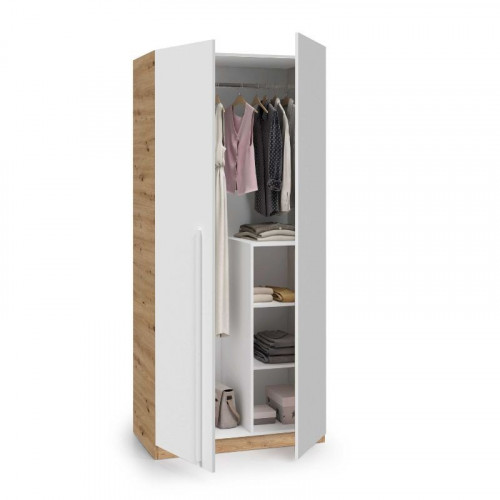 Mobelcenter - Armario Juvenil 2 Puertas Abatibles Noa - Color Roble Nodi y Blanco Artik - Ancho: 90 cm x Fondo: 52 cm x Alto: 200 cm (1326)