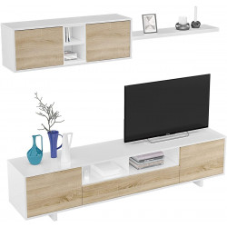 Mobelcenter - Mueble salón Moderno Belus - Módulo TV, Módulo Superior y Estante - Blanco Brillo y Roble Canadian - 200 cm x 46 cm x 41 cm - (1086)
