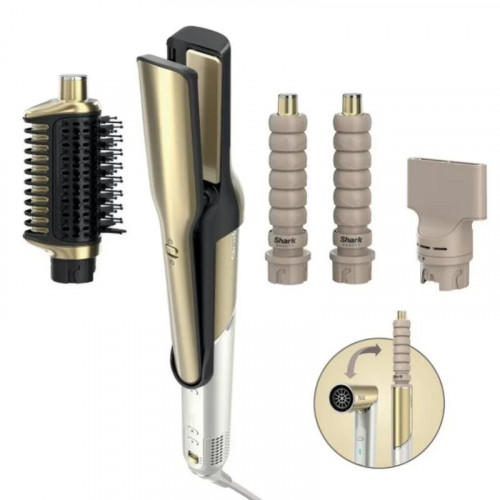 Moldeador Multifunción Shark Glam Straight & Waves 1500W Cerámica Airflow 3 Temperaturas 4 Accesorios Oro Blanco