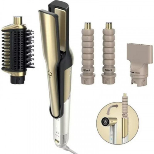 Moldeador Multifunción Shark Glam Straight & Waves 1500W Cerámica Airflow 3 Temperaturas 4 Accesorios Oro Blanco