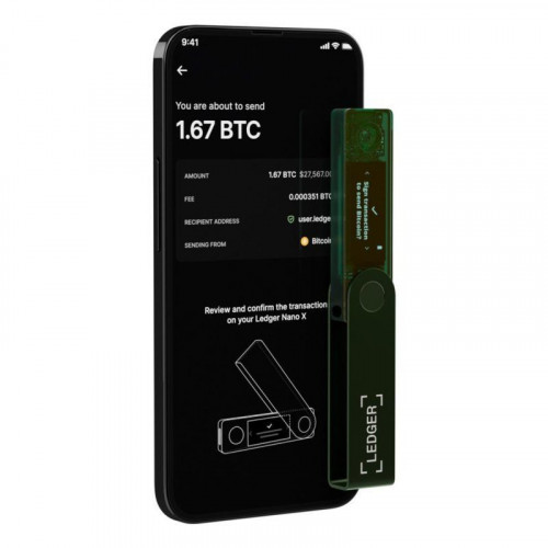 Monedero offline LEDGER Nano X Verde Bluetooth y USB-C con pantalla OLED