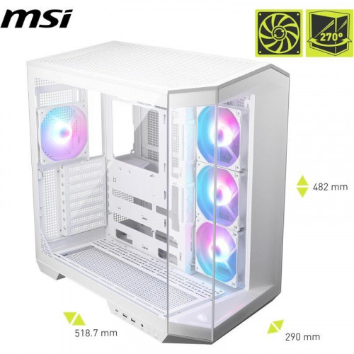 MSI MAG PANO 100R PZ ARGB Semi Torre Doble Cristal Templado USB-C Blanca