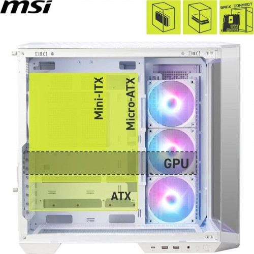 MSI MAG PANO 100R PZ ARGB Semi Torre Doble Cristal Templado USB-C Blanca