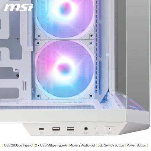 MSI MAG PANO 100R PZ ARGB Semi Torre Doble Cristal Templado USB-C Blanca