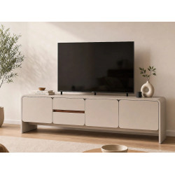 Mueble bajo de TV con 3 puertas y 2 cajones - Beige y natural oscuro - DYSARA