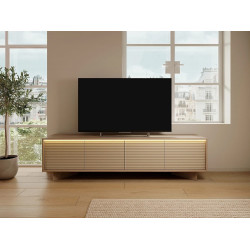 Mueble bajo de TV con 4 puertas y LEDs en MDF - Beige y color natural claro MAYRONA