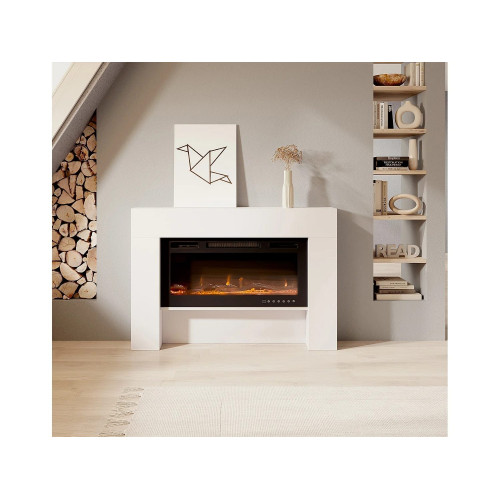 Mueble con chimenea para Salón comedor en Blanco 127,4x21x86,6cm Candela