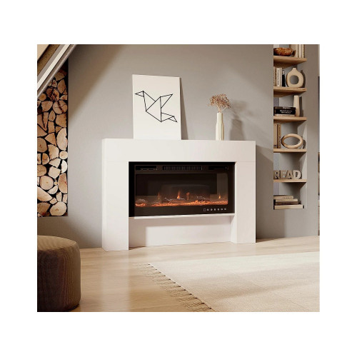 Mueble con chimenea para Salón comedor en Blanco 127,4x21x86,6cm Candela