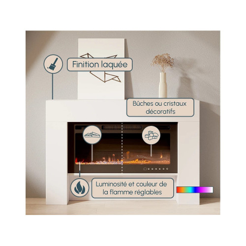 Mueble con chimenea para Salón comedor en Blanco 127,4x21x86,6cm Candela