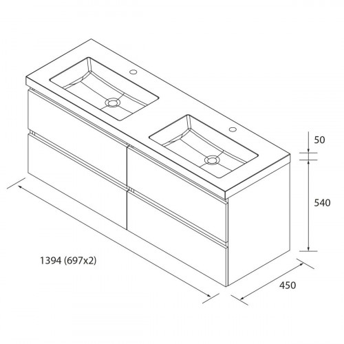 Mueble de Baño BEQUIA 140cm Nogal | Lavabo Toscana Carga Mineral