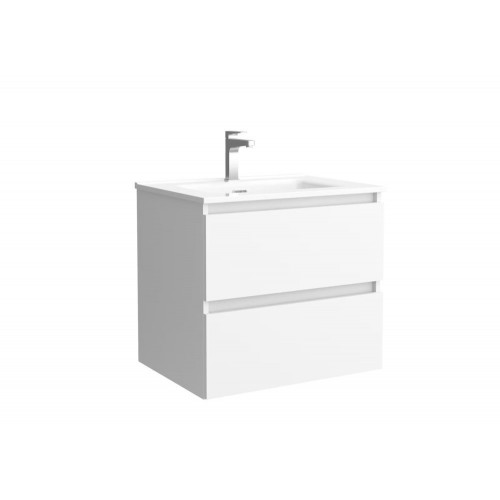Mueble de baño con 2 cajones y lavabo de porcelana Bequia Salgar Roble