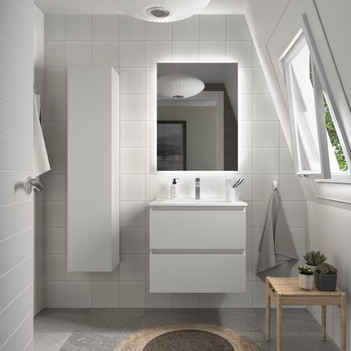 Mueble de baño con 2 cajones y lavabo de porcelana Bequia Salgar Roble