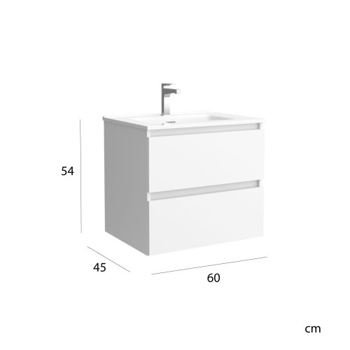 Mueble de baño con 2 cajones y lavabo de porcelana Bequia Salgar Roble