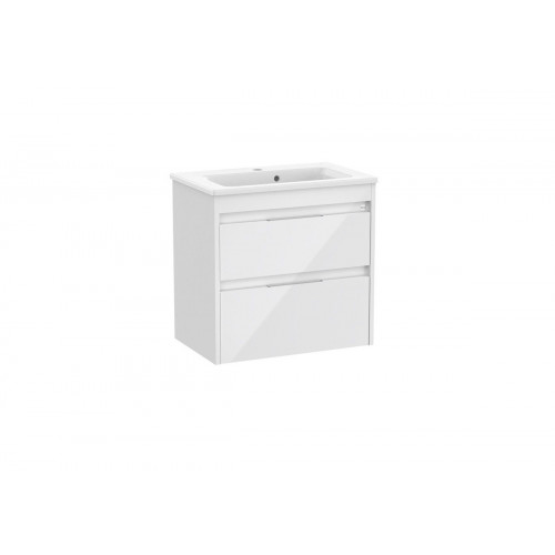 Mueble de baño con lavabo Alpine blanco brillo 58.5x37.4 cm fondo reducido con 2 cajones