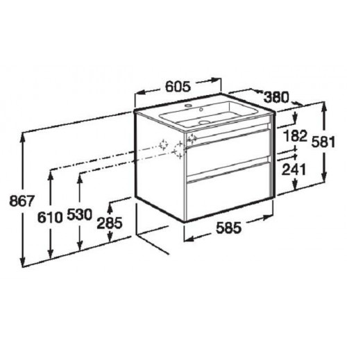 Mueble de baño con lavabo Alpine blanco brillo 58.5x37.4 cm fondo reducido con 2 cajones