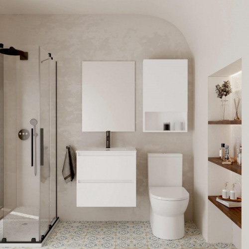 Mueble de baño con lavabo Espacio F39 + Lavabo blanco 60x39 cm fondo reducido con 2 cajones