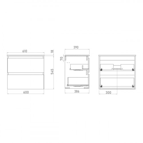 Mueble de baño con lavabo Espacio F39 + Lavabo blanco 60x39 cm fondo reducido con 2 cajones