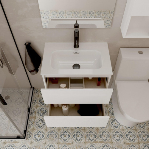 Mueble de baño con lavabo Espacio F39 + Lavabo blanco 60x39 cm fondo reducido con 2 cajones