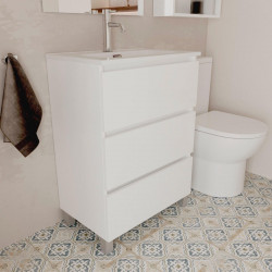Mueble de baño con lavabo ESPACIO F39 + LAVABO blanco 70x39 cm fondo reducido con 3 cajones