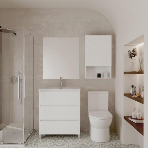 Mueble de baño con lavabo ESPACIO F39 + LAVABO blanco 70x39 cm fondo reducido con 3 cajones