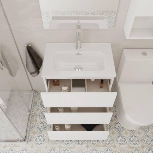 Mueble de baño con lavabo ESPACIO F39 + LAVABO blanco 70x39 cm fondo reducido con 3 cajones