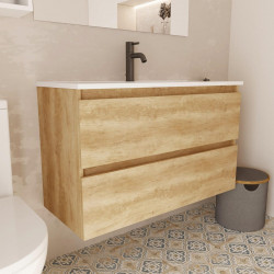 Mueble de baño con lavabo Espacio F39 + Lavabo marrón 100x39 cm fondo reducido con 2 cajones
