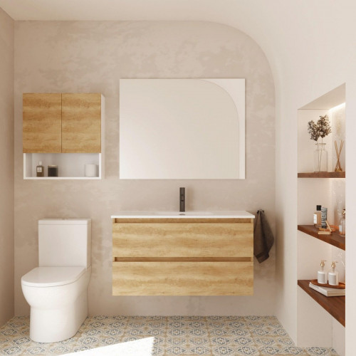 Mueble de baño con lavabo Espacio F39 + Lavabo marrón 100x39 cm fondo reducido con 2 cajones