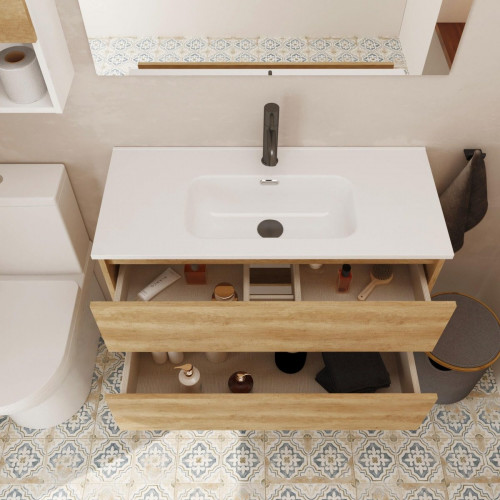 Mueble de baño con lavabo Espacio F39 + Lavabo marrón 100x39 cm fondo reducido con 2 cajones