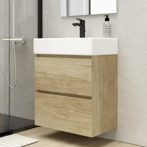 Mueble de baño con lavabo Espacio L olmo mate 60x35 cm fondo reducido con 2 cajones