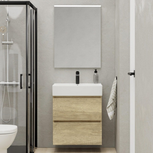 Mueble de baño con lavabo Espacio L olmo mate 60x35 cm fondo reducido con 2 cajones
