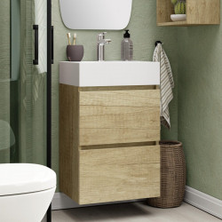 Mueble de baño con lavabo Espacio M olmo mate 45x35 cm fondo reducido con 2 cajones
