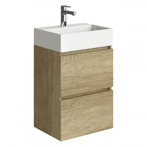 Mueble de baño con lavabo Espacio M olmo mate 45x35 cm fondo reducido con 2 cajones