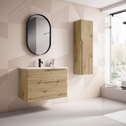 Mueble de baño con lavabo Iris roble mate 80x45 cm con 2 cajones