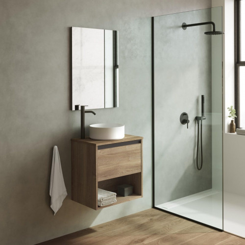Mueble de baño con lavabo Klein roble oscuro mate 50x35 cm con 1 cajón