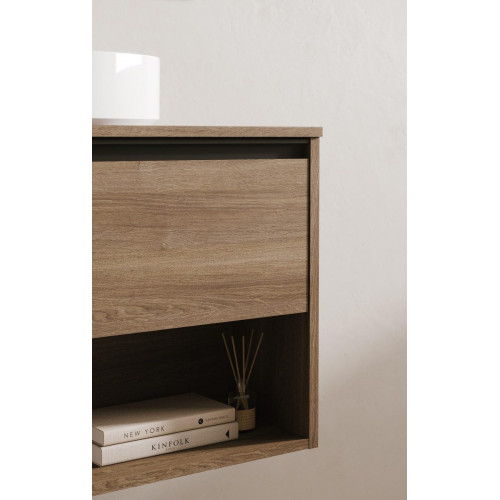 Mueble de baño con lavabo Klein roble oscuro mate 50x35 cm con 1 cajón