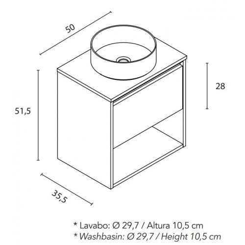 Mueble de baño con lavabo Klein roble oscuro mate 50x35 cm con 1 cajón