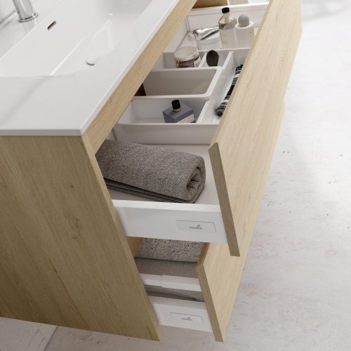 Mueble de baño con lavabo Moon Roble 120x45 cm con 2 cajones 2 puertas