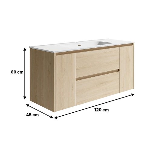 Mueble de baño con lavabo Moon Roble 120x45 cm con 2 cajones 2 puertas