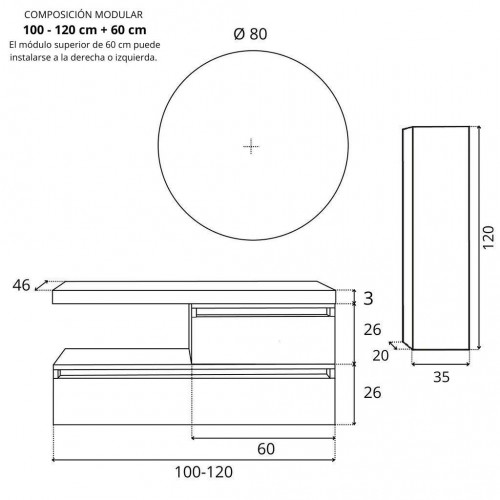 MUEBLE DE BAÑO SENSI-SUEVE 100 SUSPENDIDO 2C COLOR ROBLE CON ENCIMERA Y LAVABO CIRCO